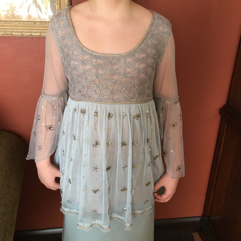 Free People Embroidered Metallic Beaded Top